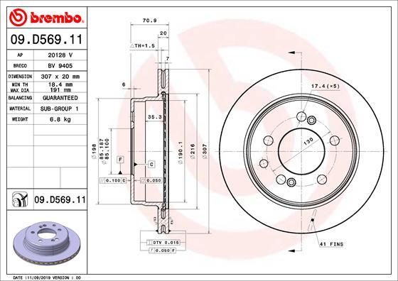 Brembo 09.D569.11 - Bremžu diski autodraugiem.lv