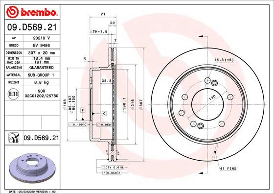 Brembo 09.D569.21 - Bremžu diski autodraugiem.lv