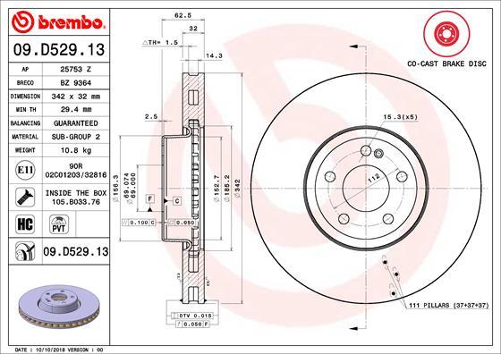 Brembo 09.D529.13 - Bremžu diski autodraugiem.lv