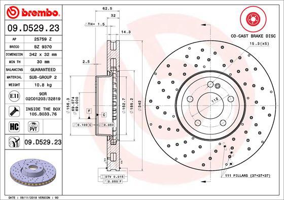 Brembo 09.D529.23 - Bremžu diski autodraugiem.lv