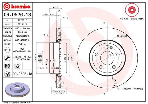 Brembo 09.D526.13 - Bremžu diski autodraugiem.lv