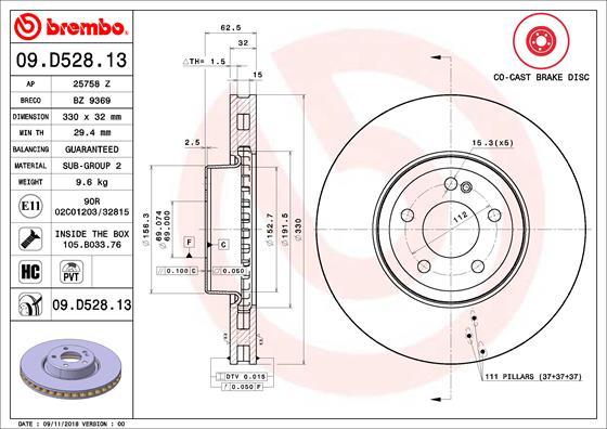 Brembo 09.D528.13 - Bremžu diski autodraugiem.lv