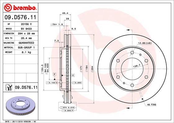 Brembo 09.D576.11 - Bremžu diski autodraugiem.lv