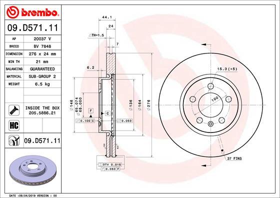 Brembo 09.D571.11 - Bremžu diski autodraugiem.lv