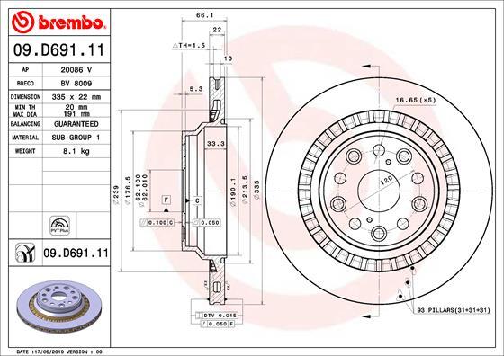 Brembo 09.D691.11 - Bremžu diski autodraugiem.lv