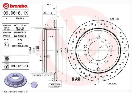 Brembo 09.D618.1X - Bremžu diski autodraugiem.lv