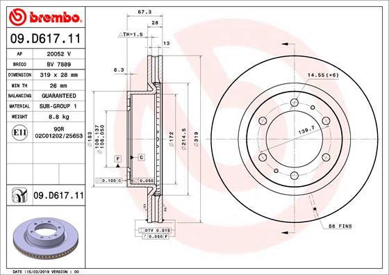 Brembo 09.D617.11 - Bremžu diski autodraugiem.lv