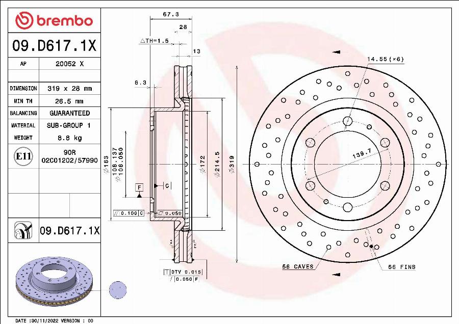 Brembo 09.D617.1X - Bremžu diski autodraugiem.lv