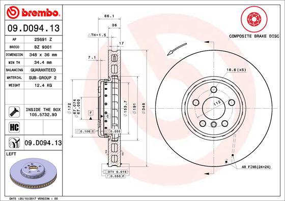 Brembo 09.D094.13 - Bremžu diski autodraugiem.lv