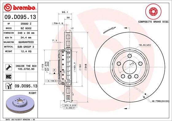 Brembo 09.D095.13 - Bremžu diski autodraugiem.lv