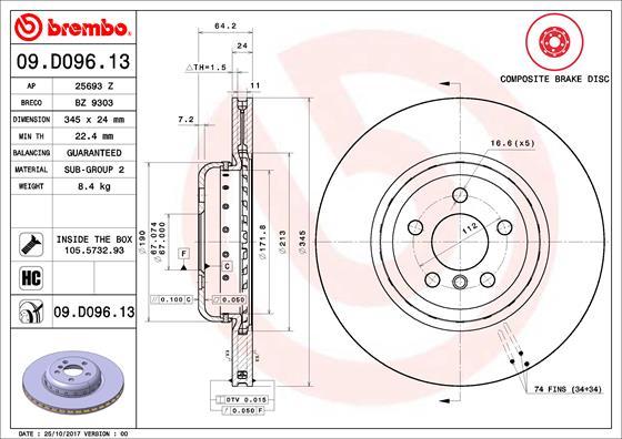 Brembo 09.D096.13 - Bremžu diski autodraugiem.lv