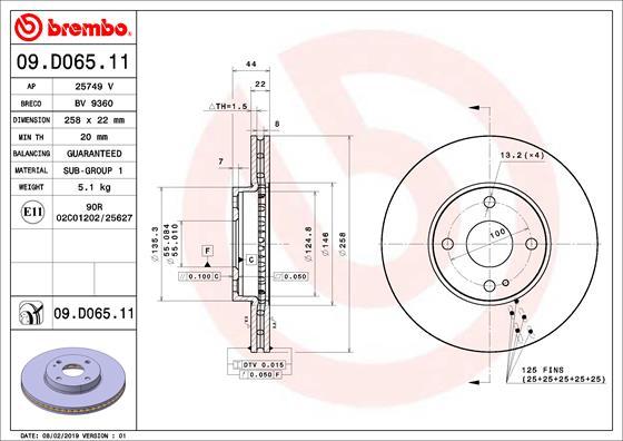 Brembo 09.D065.11 - Bremžu diski autodraugiem.lv