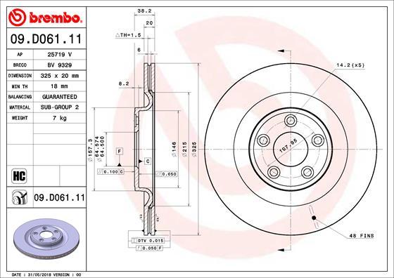 Brembo 09.D061.11 - Bremžu diski autodraugiem.lv