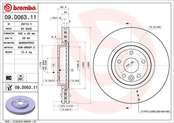 Brembo 09.D063.11 - Bremžu diski autodraugiem.lv