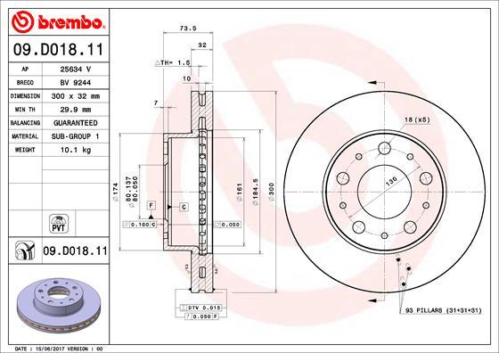 Brembo 09.D018.11 - Bremžu diski autodraugiem.lv