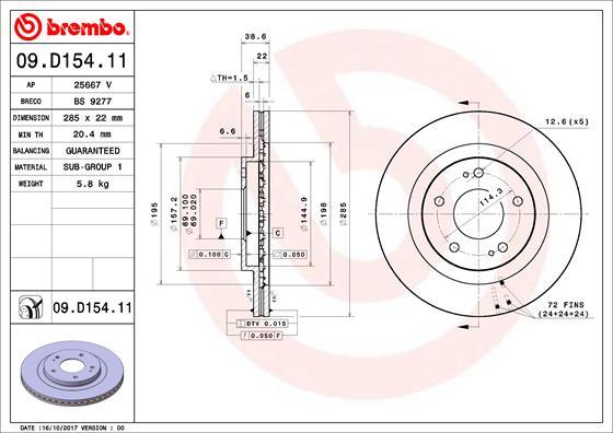 Brembo 09.D154.11 - Bremžu diski autodraugiem.lv