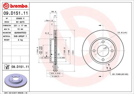 Brembo 09.D151.11 - Bremžu diski autodraugiem.lv