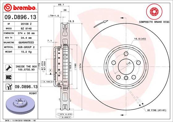 Brembo 09.D896.13 - Bremžu diski autodraugiem.lv