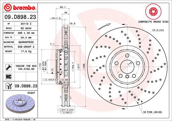 Brembo 09.D898.23 - Bremžu diski autodraugiem.lv