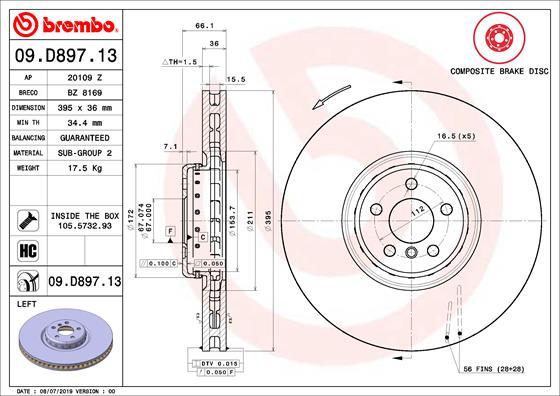 Brembo 09.D897.13 - Bremžu diski autodraugiem.lv