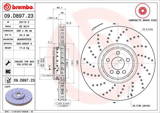 Brembo 09.D897.23 - Bremžu diski autodraugiem.lv