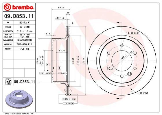 Brembo 09.D853.11 - Bremžu diski autodraugiem.lv