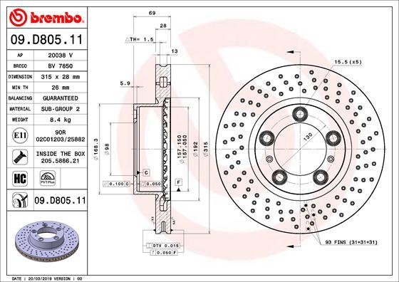Brembo 09.D805.11 - Bremžu diski autodraugiem.lv