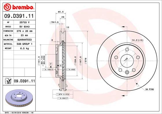 Brembo 09.D391.11 - Bremžu diski autodraugiem.lv