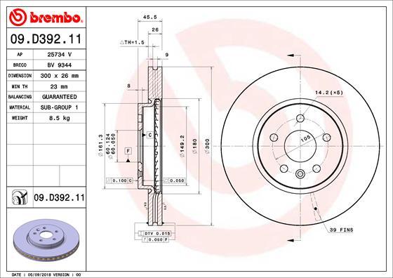 Brembo 09.D392.11 - Bremžu diski autodraugiem.lv