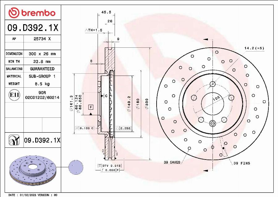 Brembo 09.D392.1X - Bremžu diski autodraugiem.lv