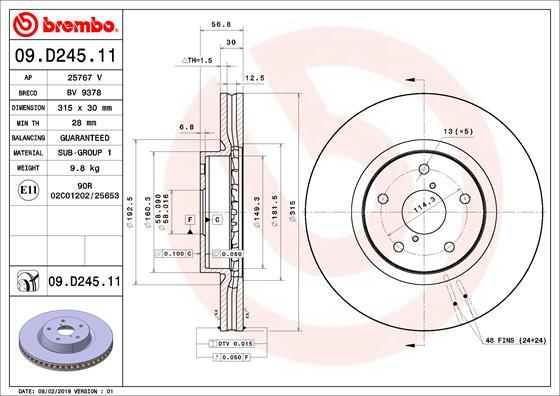 Brembo 09.D245.11 - Bremžu diski autodraugiem.lv