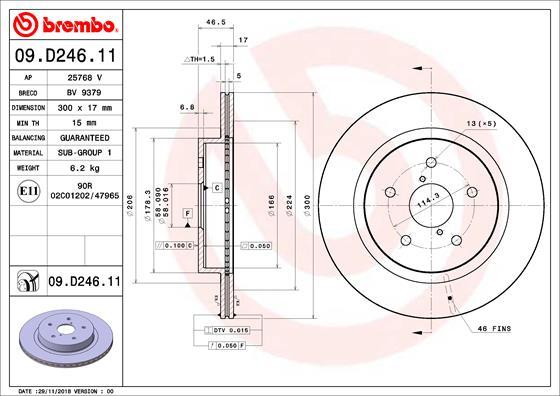 Brembo 09.D246.11 - Bremžu diski autodraugiem.lv