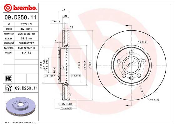 Brembo 09.D250.11 - Bremžu diski autodraugiem.lv