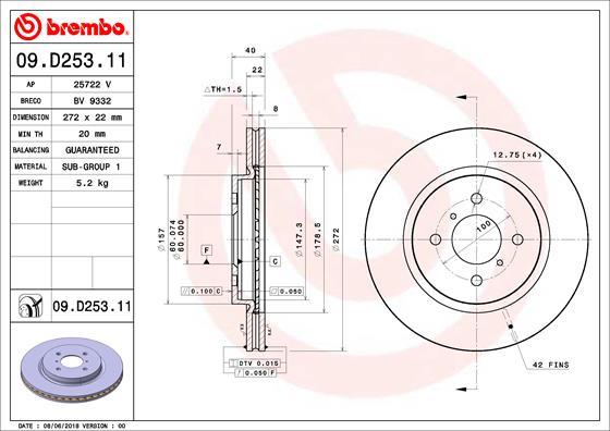 Brembo 09.D253.11 - Bremžu diski autodraugiem.lv