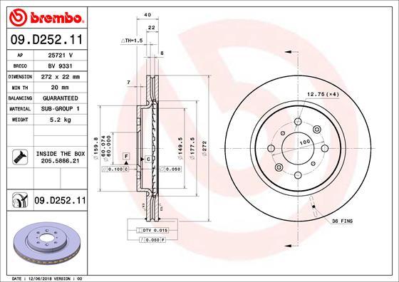 Brembo 09.D252.11 - Bremžu diski autodraugiem.lv