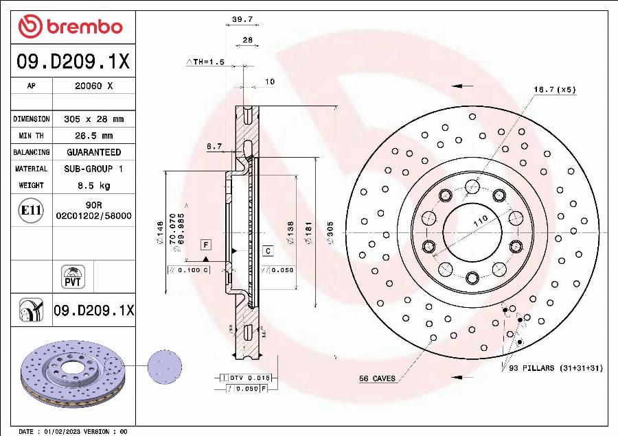 Brembo 09.D209.1X - Bremžu diski autodraugiem.lv