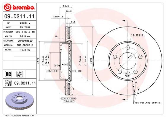 Brembo 09.D211.11 - Bremžu diski autodraugiem.lv