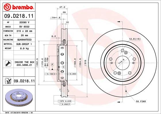 Brembo 09.D218.11 - Bremžu diski autodraugiem.lv