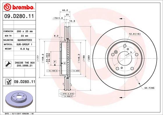 Brembo 09.D280.11 - Bremžu diski autodraugiem.lv