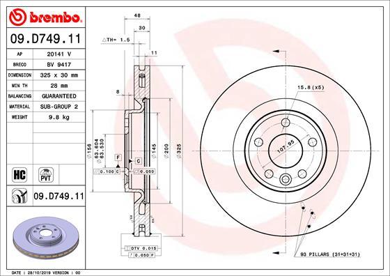 Brembo 09.D749.11 - Bremžu diski autodraugiem.lv