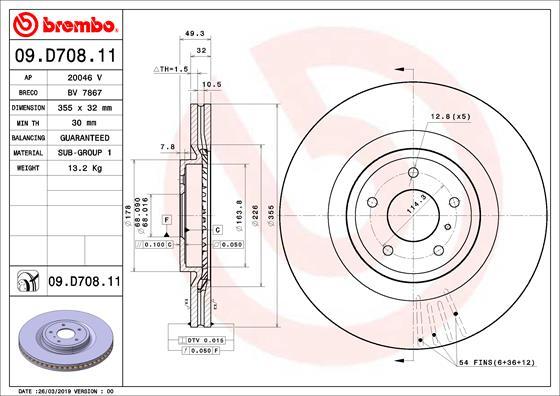 Brembo 09.D708.11 - Bremžu diski autodraugiem.lv