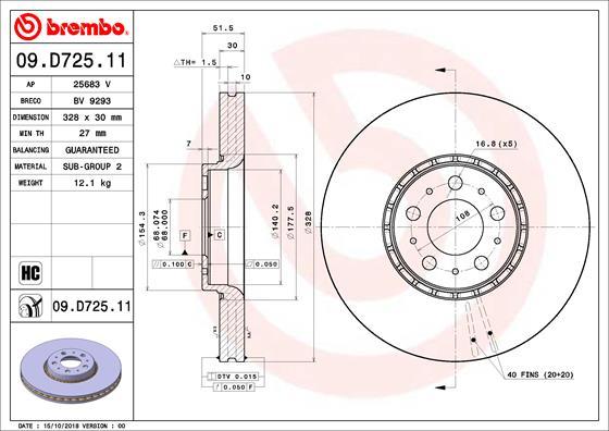 Brembo 09.D725.11 - Bremžu diski autodraugiem.lv