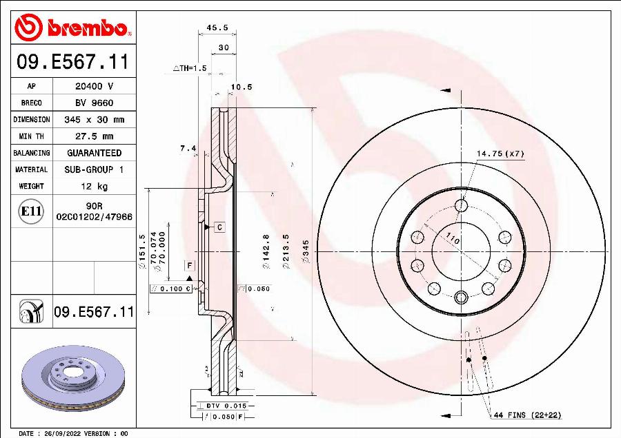 Brembo 09.E567.11 - Bremžu diski autodraugiem.lv