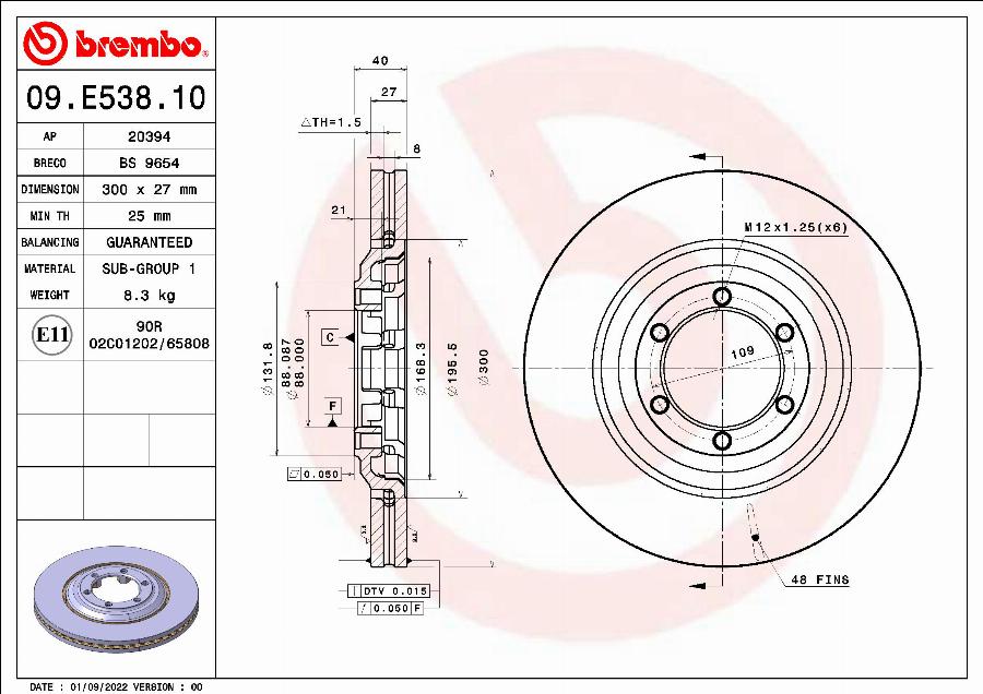 Brembo 09.E538.10 - Bremžu diski autodraugiem.lv