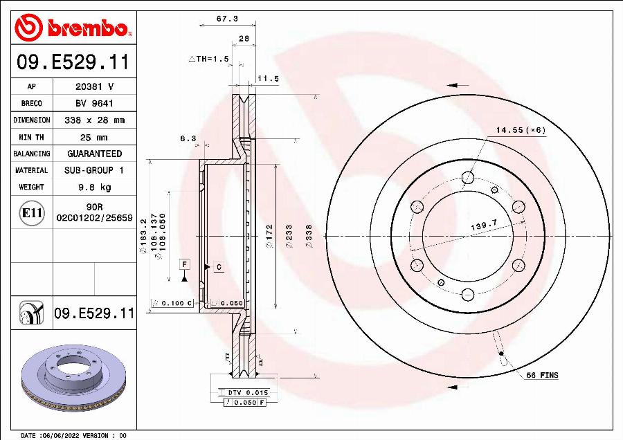 Brembo 09.E529.11 - Bremžu diski autodraugiem.lv