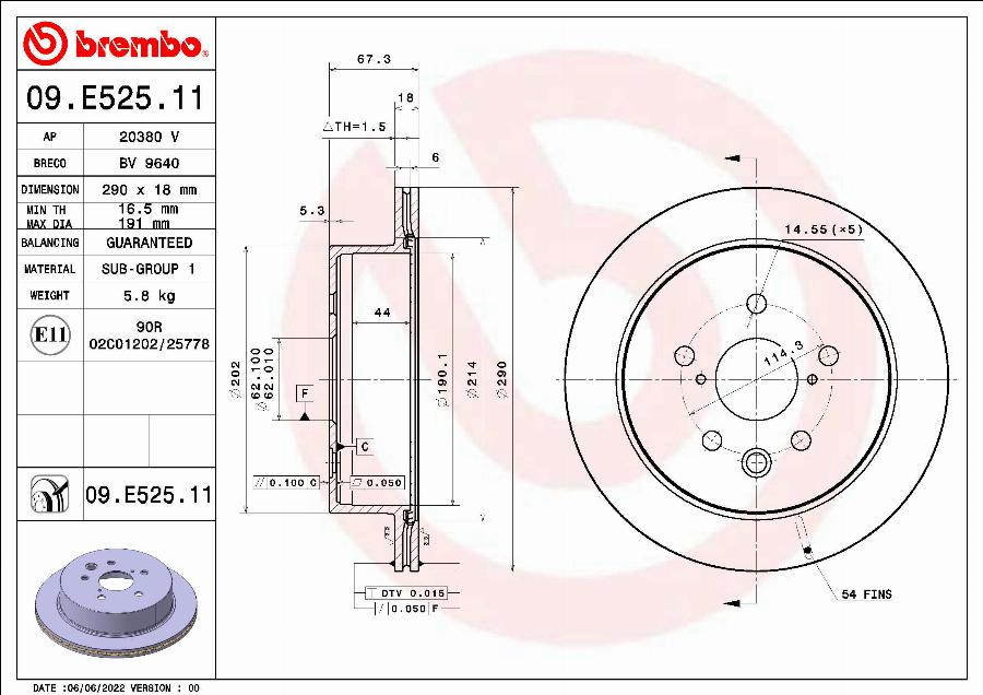 Brembo 09.E525.11 - Bremžu diski autodraugiem.lv