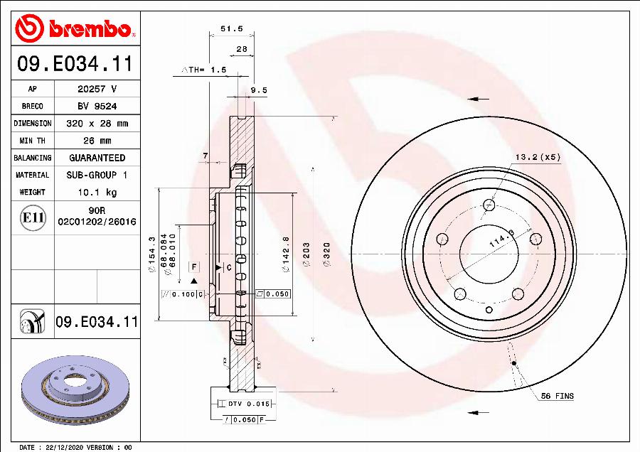 Brembo 09.E034.11 - Bremžu diski autodraugiem.lv