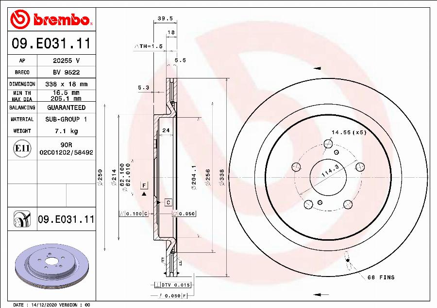 Brembo 09.E031.11 - Bremžu diski autodraugiem.lv