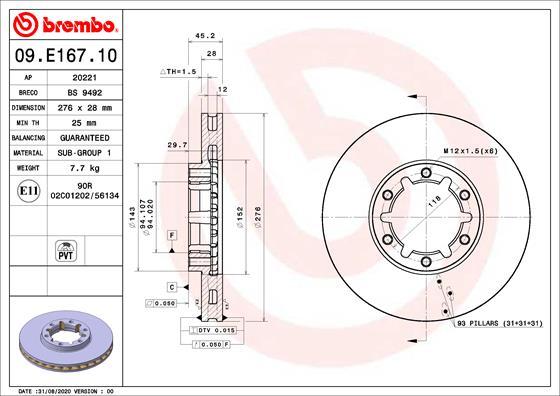 Brembo 09.E167.10 - Bremžu diski autodraugiem.lv