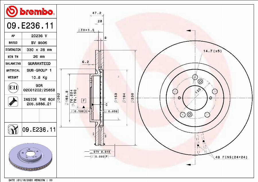 Brembo 09.E236.11 - Bremžu diski autodraugiem.lv